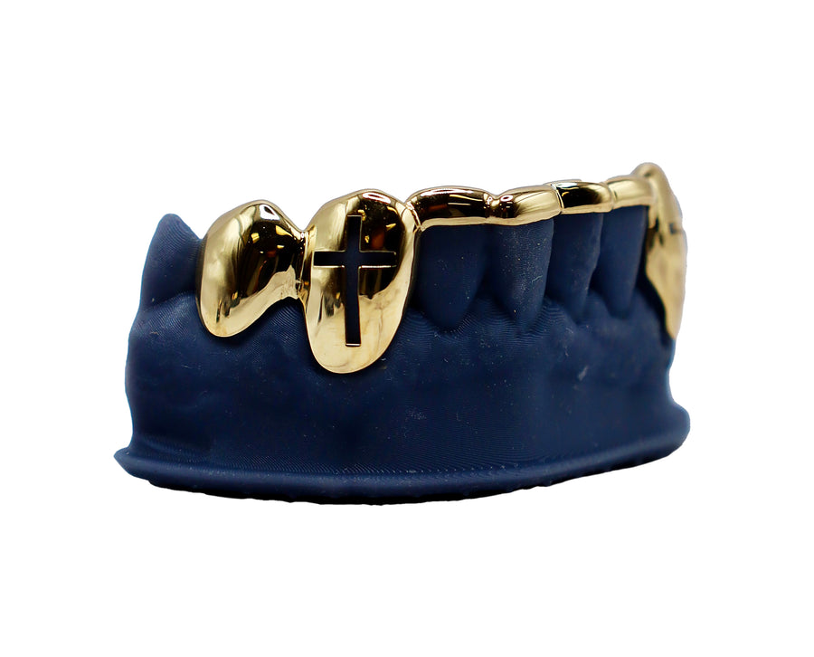 Bottom 8 Bridge Grillz w Cross Cut Out Fangs