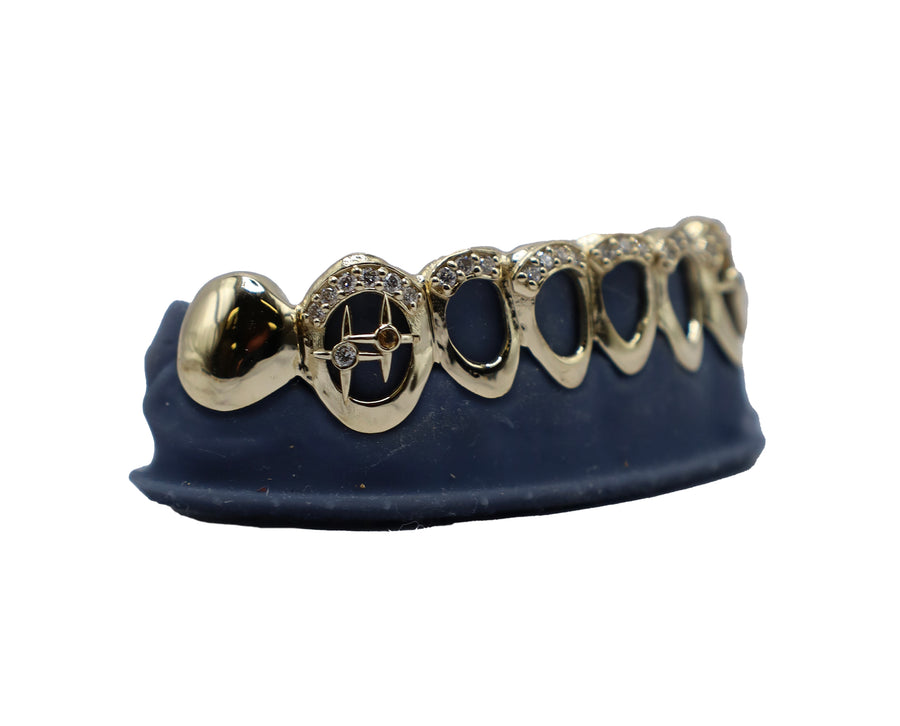 Bottom 8 Grillz w Diamond Tips, 3D Stars, and Open Faces