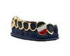 Bottom 8 Open Face Grillz w 3D Cross and Enamel Mexico Flag