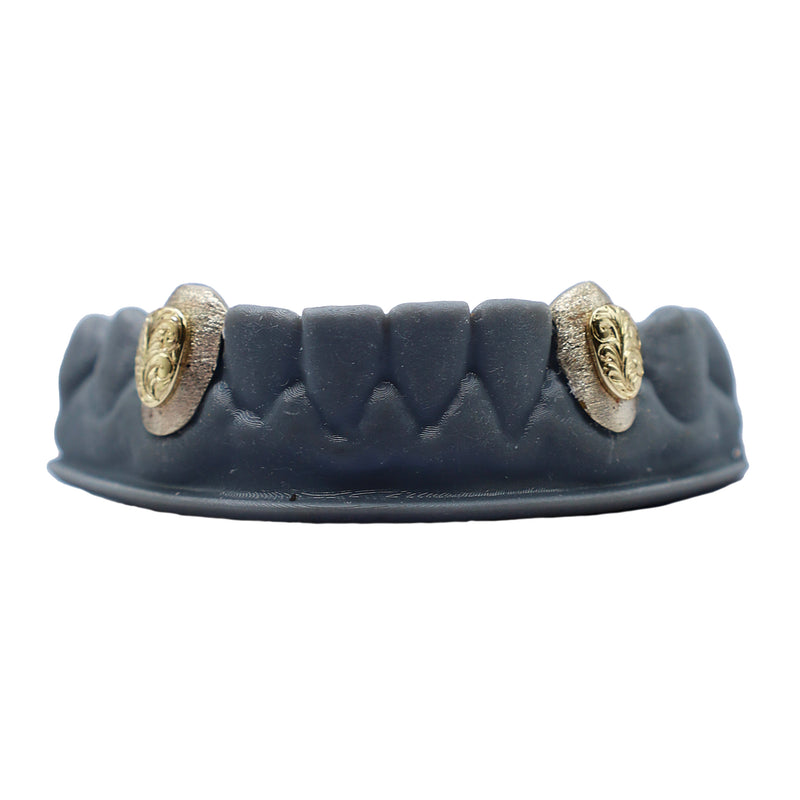 Bottom Fang Grillz W/ Diamond Dust and Hand Engraving Front View