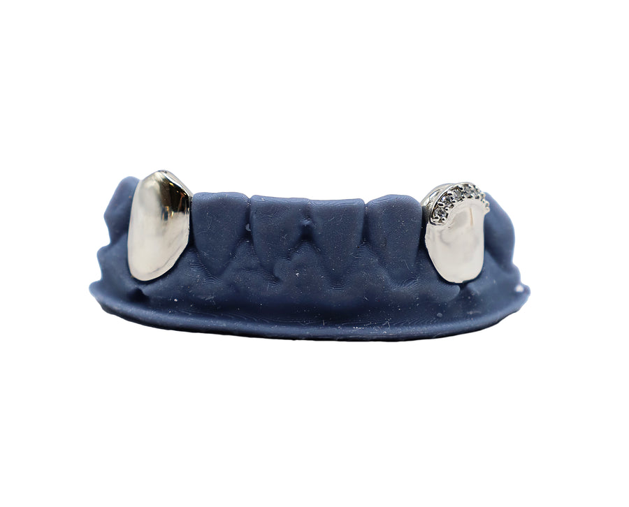 Bottom Fang Grillz w One Diamond Tip Combo