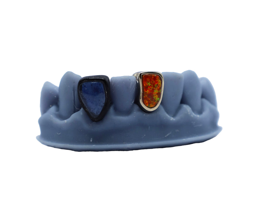 Bridge Grillz w Star Cut Amethyst Fangs