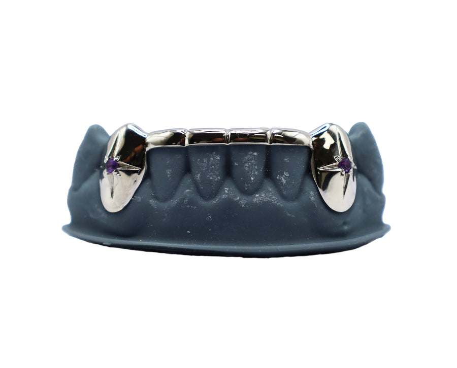 Bridge Grillz w Star Cut Amethyst Fangs
