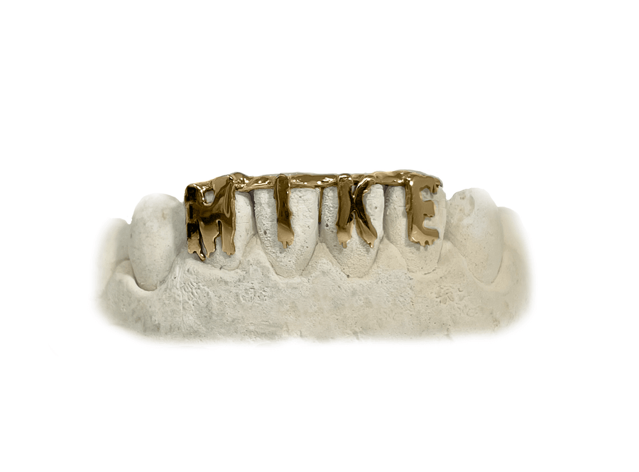 3D Lettering Cut Out Grillz (4 Teeth, 10K, Yellow Gold)