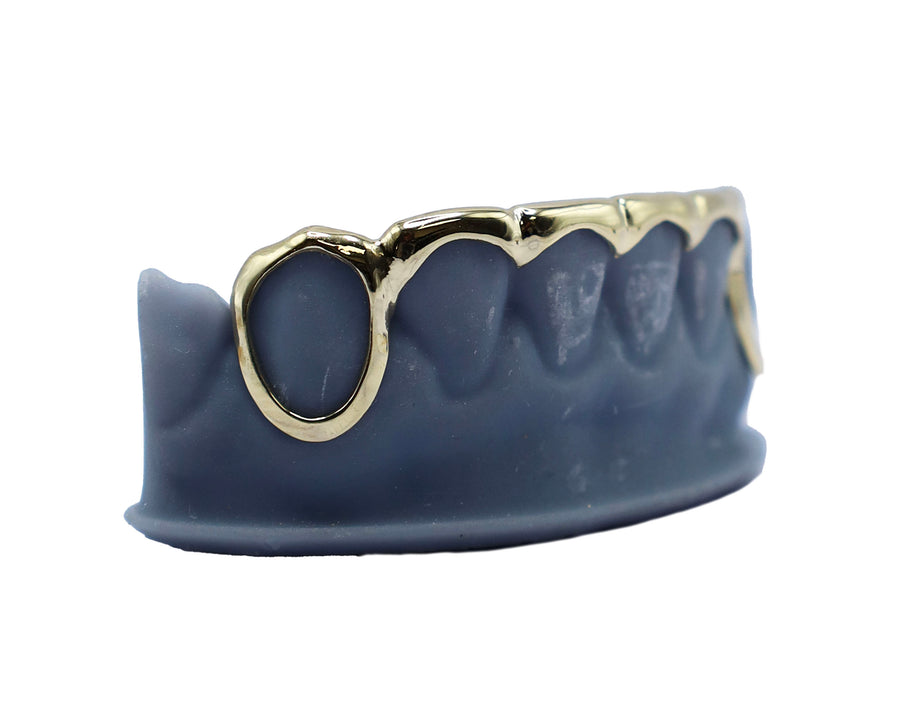 Curved Bridge Grillz w Open Face Fangs Side View