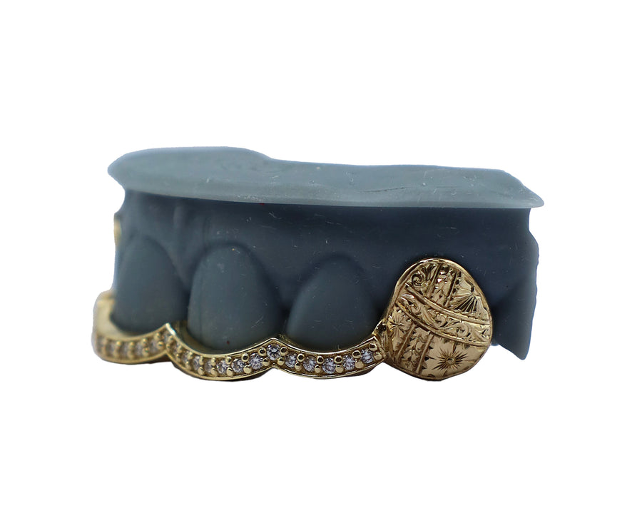 Curved Diamond Bridge Grillz w Hand Engraved Fang Left View