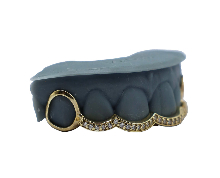 Curved Diamond Bridge Grillz w Hand Engraved Fang Right View