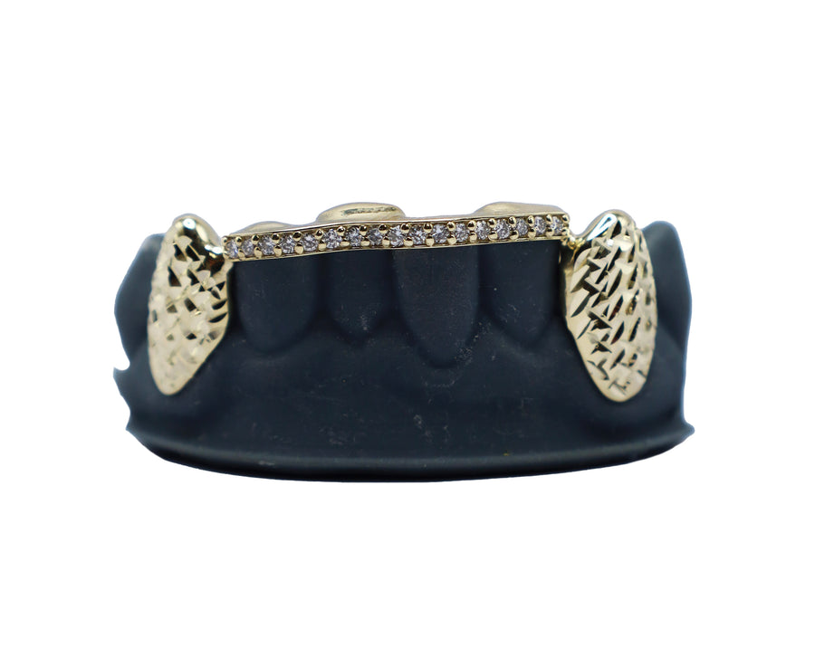 Diamond Bridge Grillz w Diamond Cut Fangs