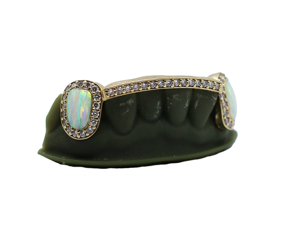 Diamond Bridge Grillz w Opal Fangs w Diamond Haloes
