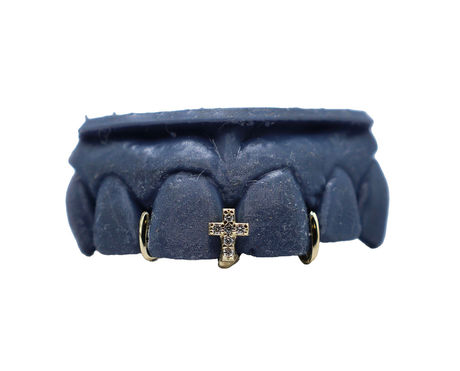 Diamond Cross Gap Filler Grillz w Gold Gap Fillers