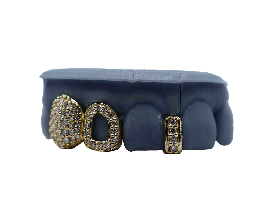 Diamond Fang w Open Face Grillz w Diamond Gap Filler