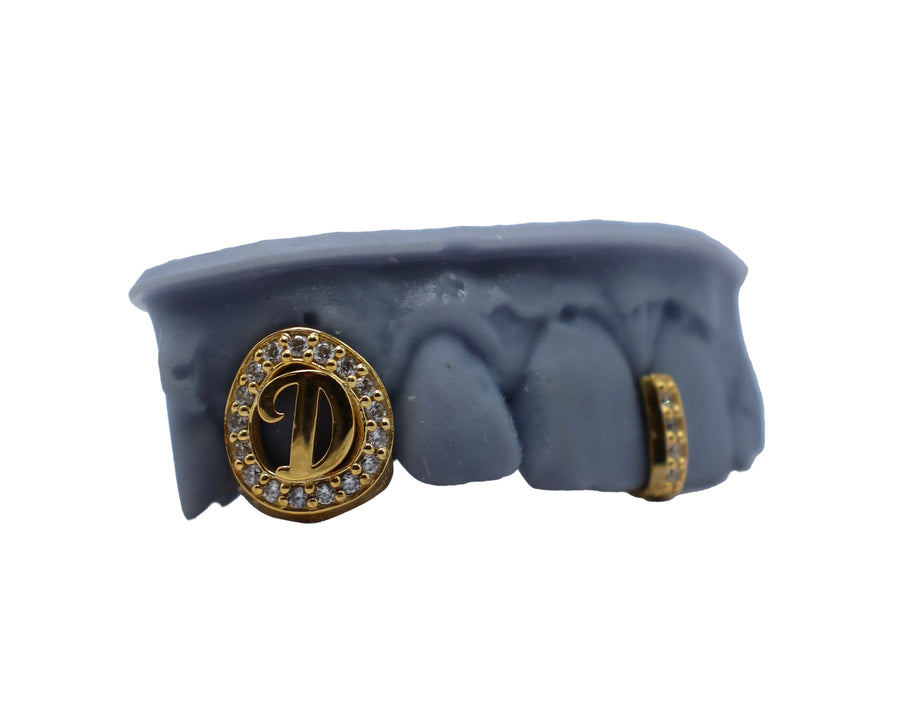 Diamond Gap Filler Grillz w Diamond Open Face and 3D Letter Side View