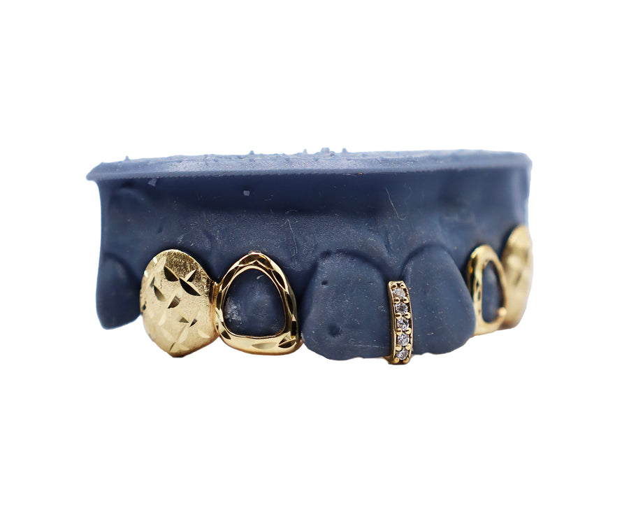Diamond Gap Filler Grillz w Open Face and Solid Canines w Diamond Cuts