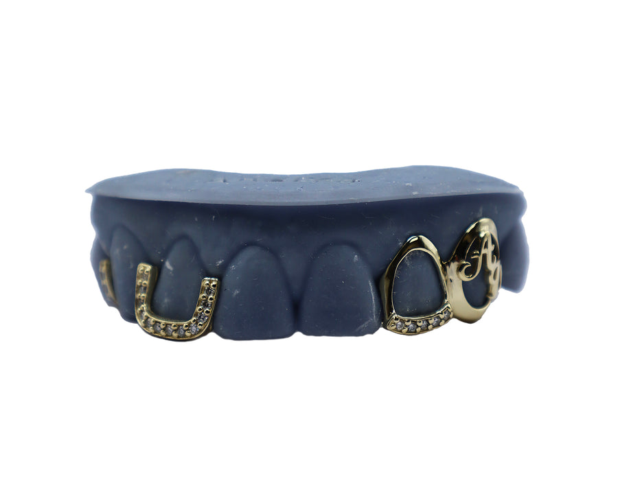 Diamond Gap Filler Grillz w Open Face w 3D Letters Front View