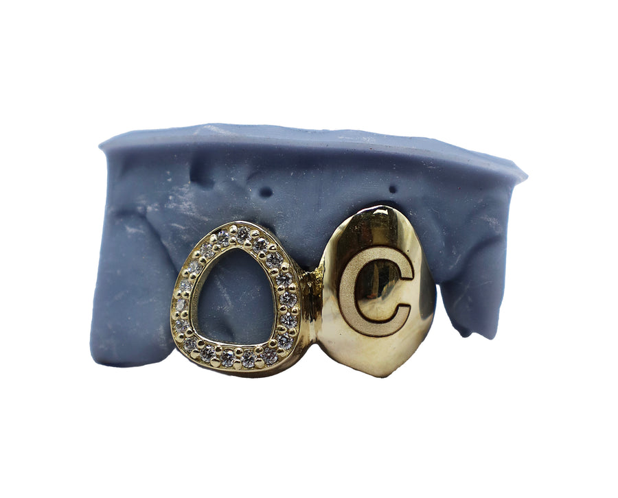 Diamond Open Face Grillz w Laser Engraved Tooth