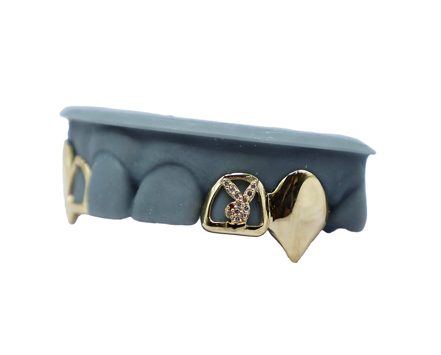 Diamond Playboy Grillz w Sharp Fangs Side View