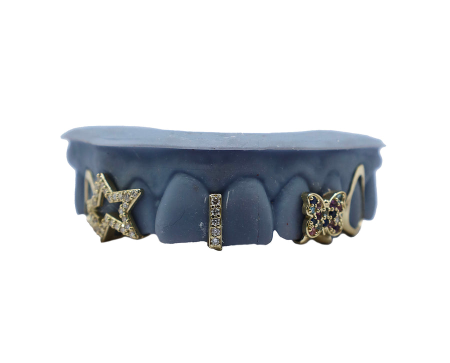 Diamond Star and Diamond Butterfly Custom Grillz w Diamond Gap Filler