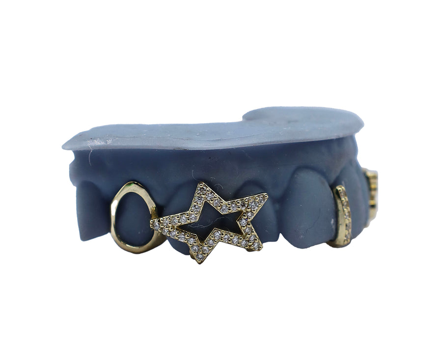 Diamond Star and Diamond Butterfly Custom Grillz w Diamond Gap Filler Right View