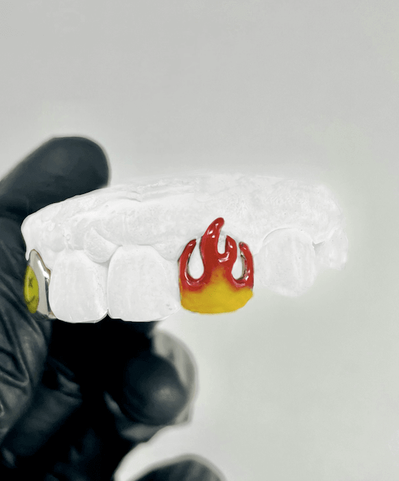 Flame Enamel Tooth Grillz (10K, White Gold)