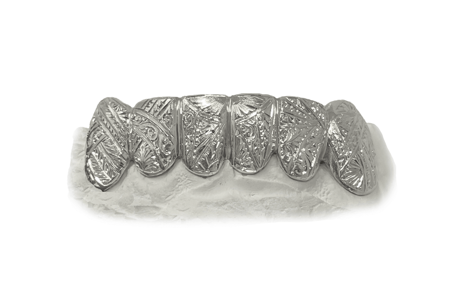 Bottom 6 Hand Engraved Grillz (White Gold)