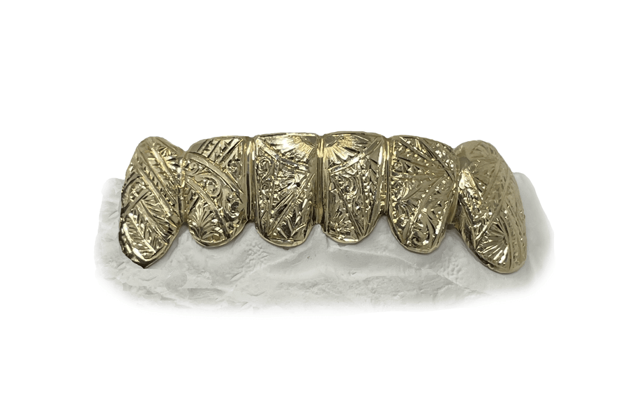 Bottom 6 Hand Engraved Grillz (Yellow Gold)