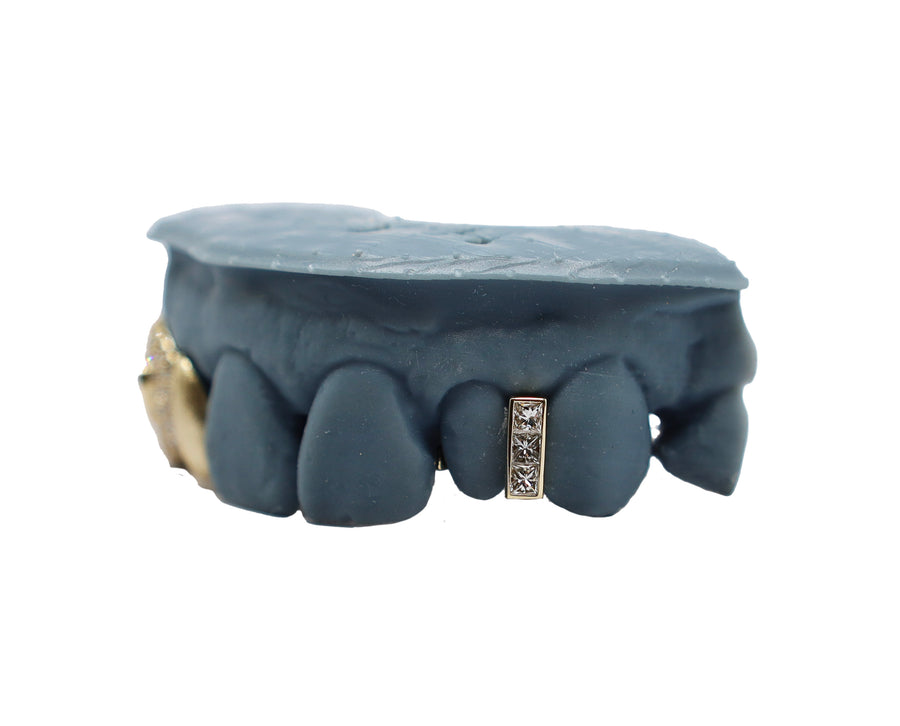 Diamond Fang Grillz w Enamel Heart and Princess Cut Diamond Gap Grillz