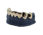 Bottom 8 Grillz w Bezel Set Diamond Fangs Yellow Gold