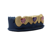 Bottom 6 Grillz w Sapphire Heart Gap Fillers Yellow Gold