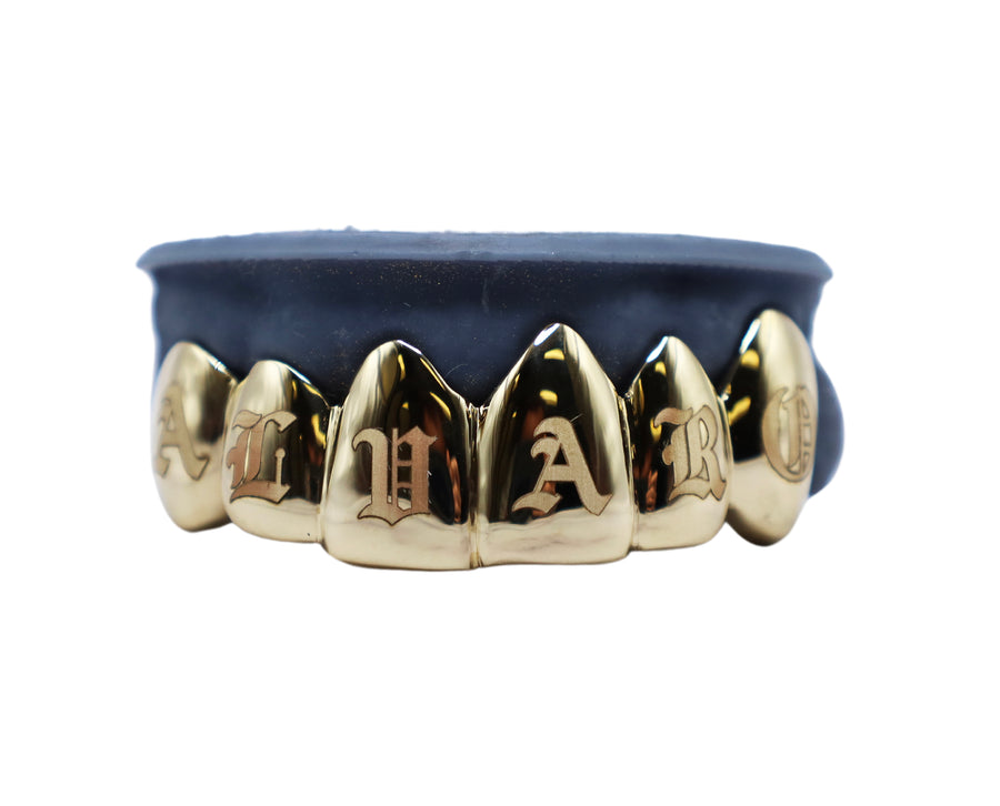 Top 6 Grillz w Custom Engravings Yellow Gold