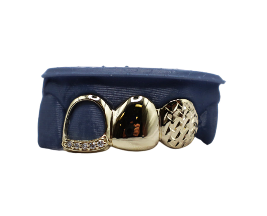 Diamond Cut Fang Grillz w Diamond Open Face Tooth
