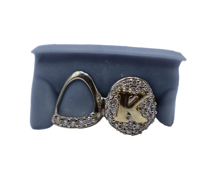 Diamond Fang Grillz w 3D Letter and Open Face w Diamond Tip
