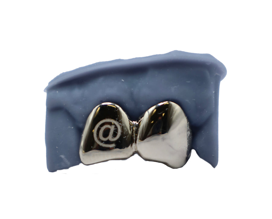 Two Tooth Double Cap Grillz w Laser Engraving