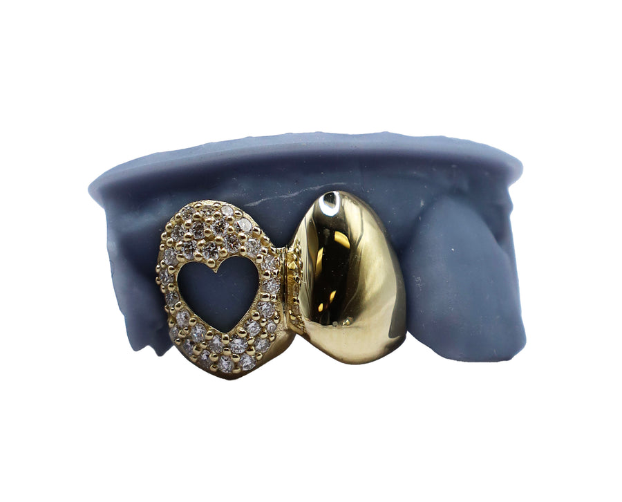 Diamond Fang Grillz w Heart Cut Out and Solid Cap