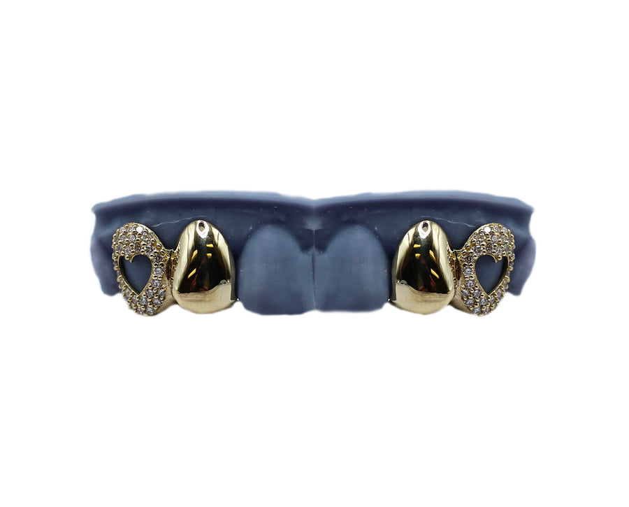 Diamond Fang Grillz w Heart Cut Outs and Solid Caps