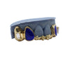Lapis Grillz w 3D Roses and Baguette Fangs Side View