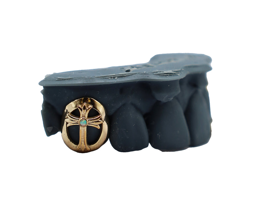 Opal Cross Open Face Fang Grillz w Floating Diamond Tip