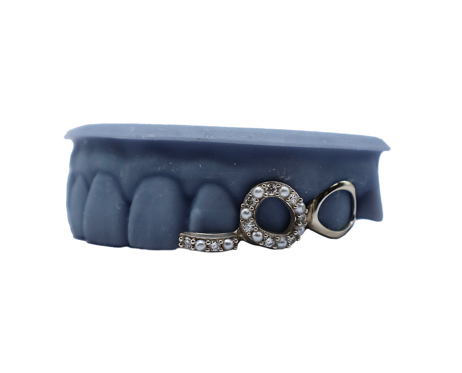 Opal Face Diamond and Pearl Grillz w Floating Tip