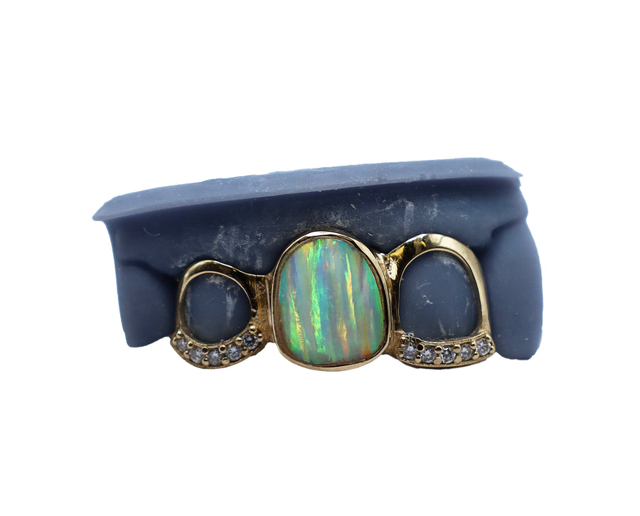 Opal Fang Grillz w Open Faces and Diamond Tip