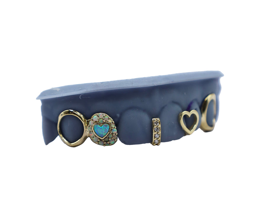 Opal Heart Grillz w Diamond Gap and 3D Heart
