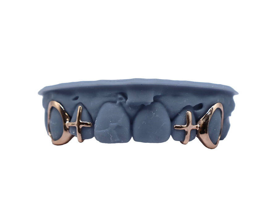 Open Face Fang Grillz w 3D Floating Cross