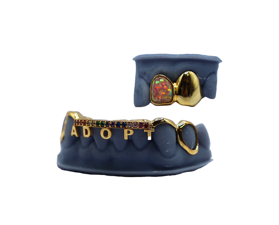 Rainbow Bridge Grillz w 3D Letters + Top Opal Grillz