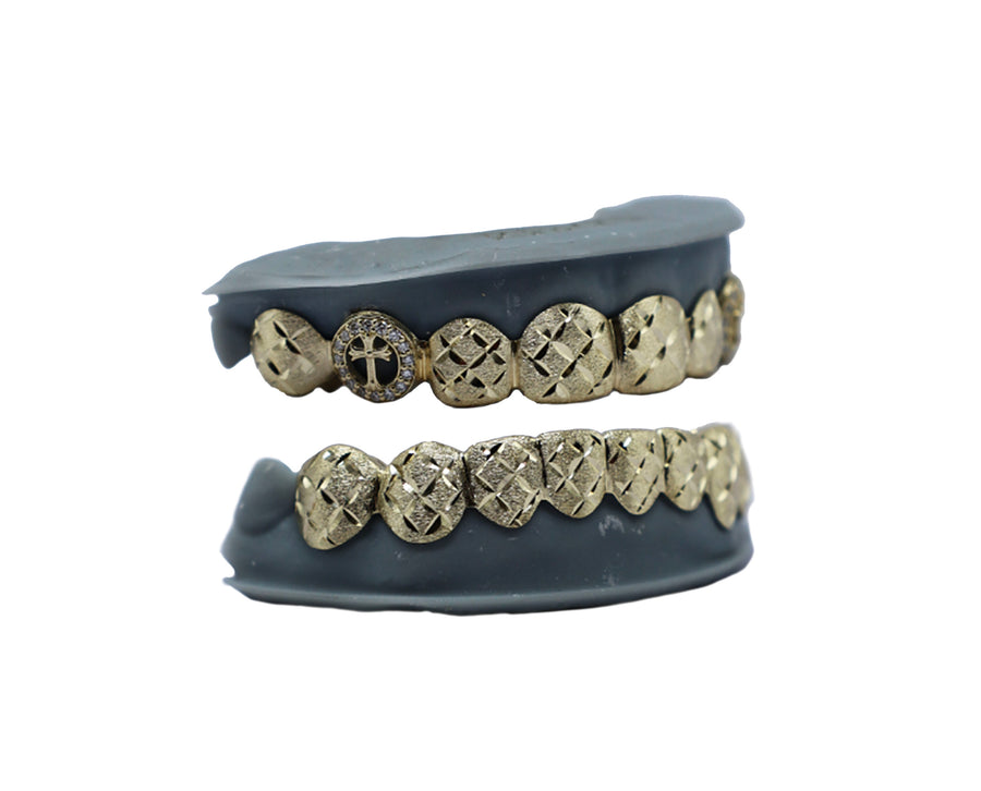 Top 8 and Bottom 8 Combo Grillz w Dust + Cuts and 3D Crosses w Diamonds