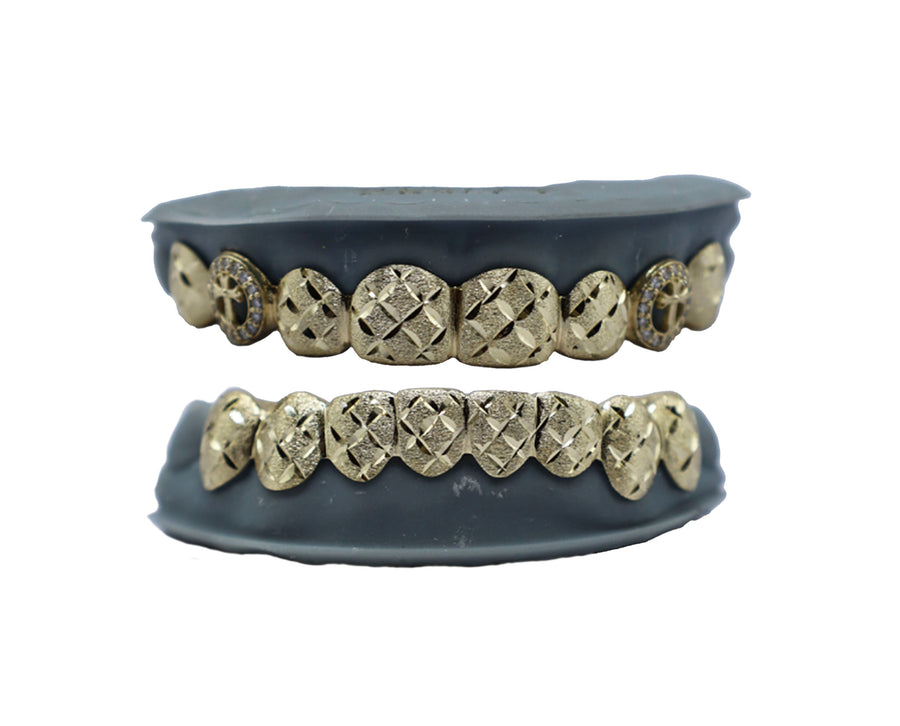 Top 8 and Bottom 8 Combo Grillz w Dust + Cuts and 3D Crosses w Diamonds