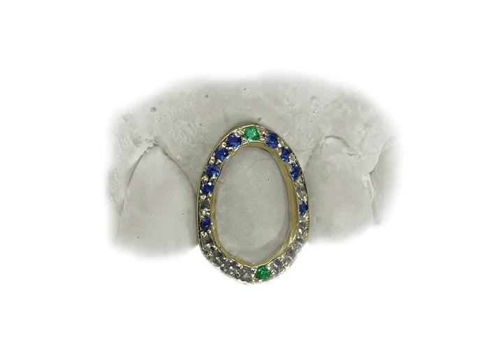 Open Face Sapphire + Emerald Grillz - Single Tooth (14K, Yellow Gold)