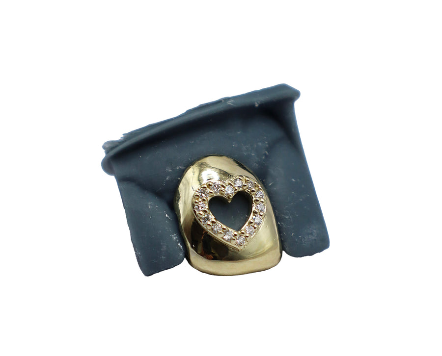 Single Tooth Grillz w Heart Cut Out and Diamond Halo