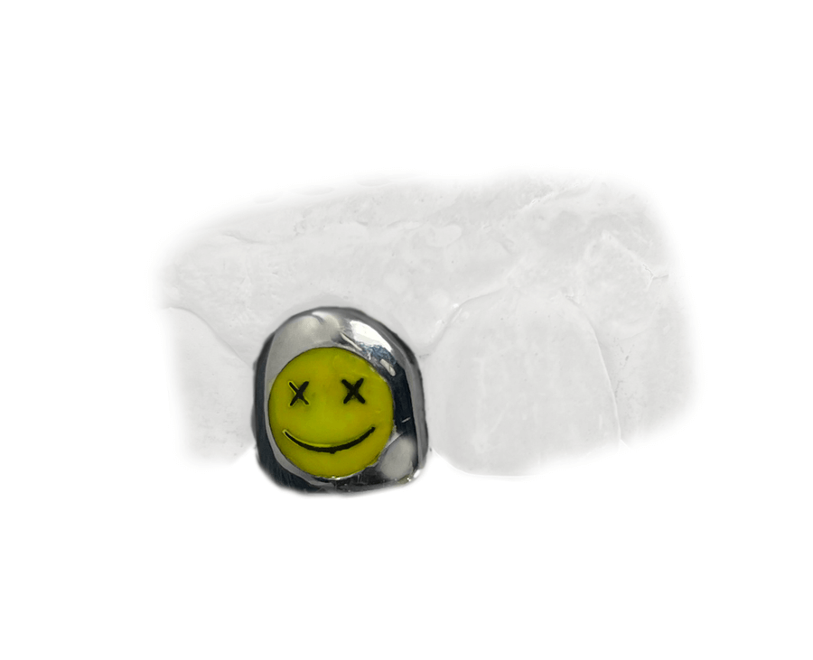 Smiley Face Enamel Tooth Grillz (10K, White Gold)