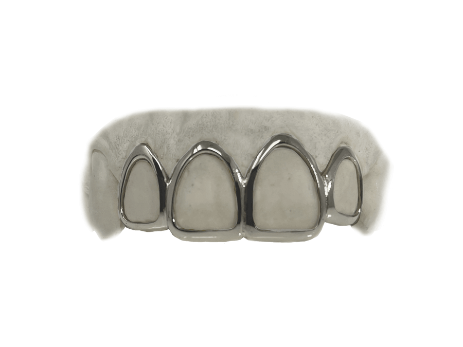 Top 4 Open Face Grillz (18K, White Gold)