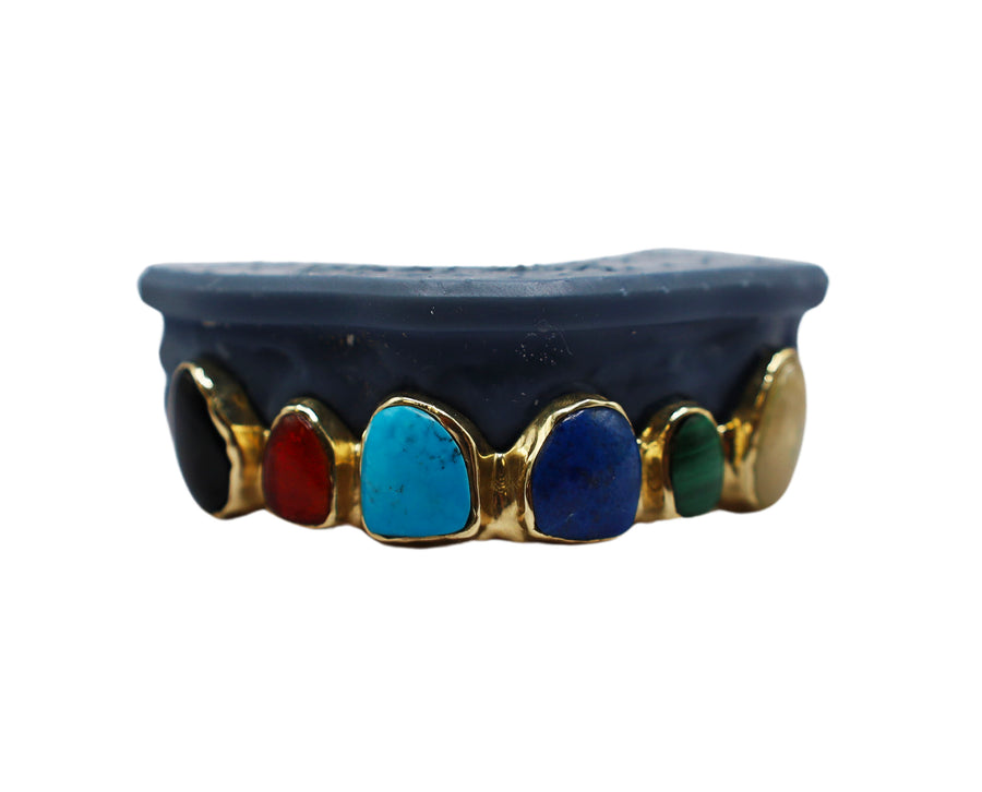 Top 6 Custom Grillz w Turquoise, Malachite, Quartz, Garnet, Lapis