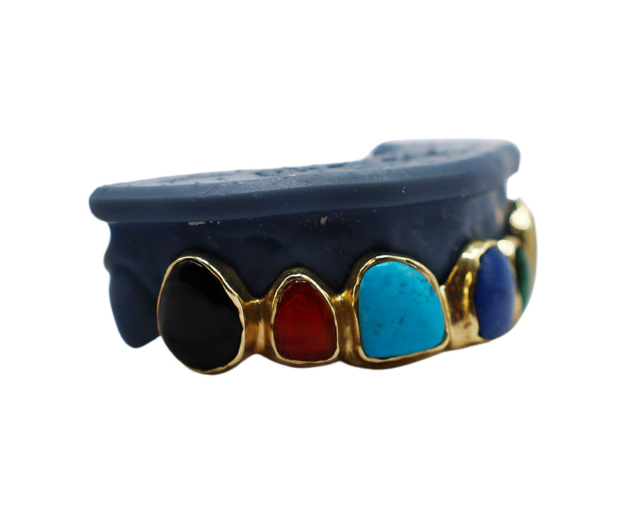 Top 6 Custom Grillz w Turquoise, Malachite, Quartz, Garnet, Lapis