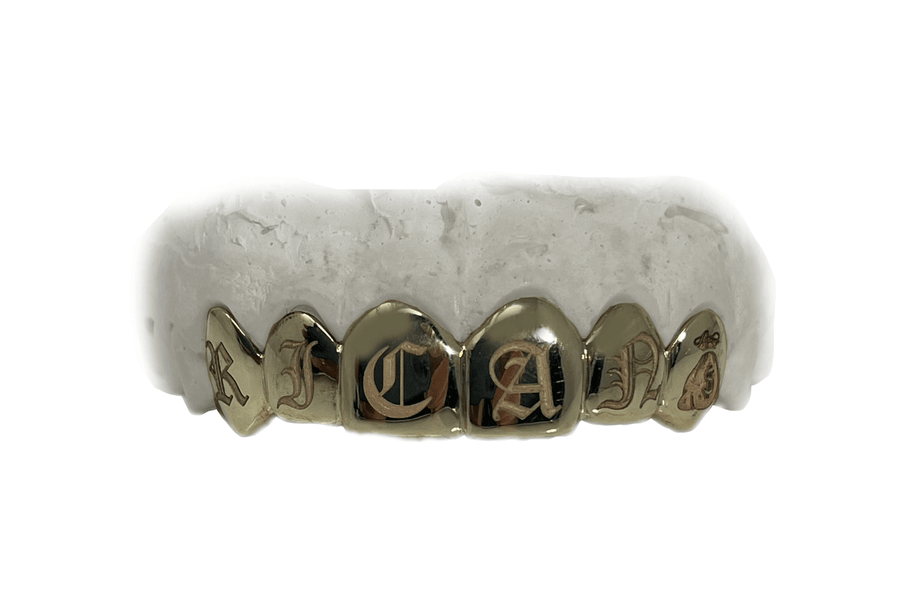 Top 6 Grillz w/ Custom Engraving (14K, Yellow Gold)